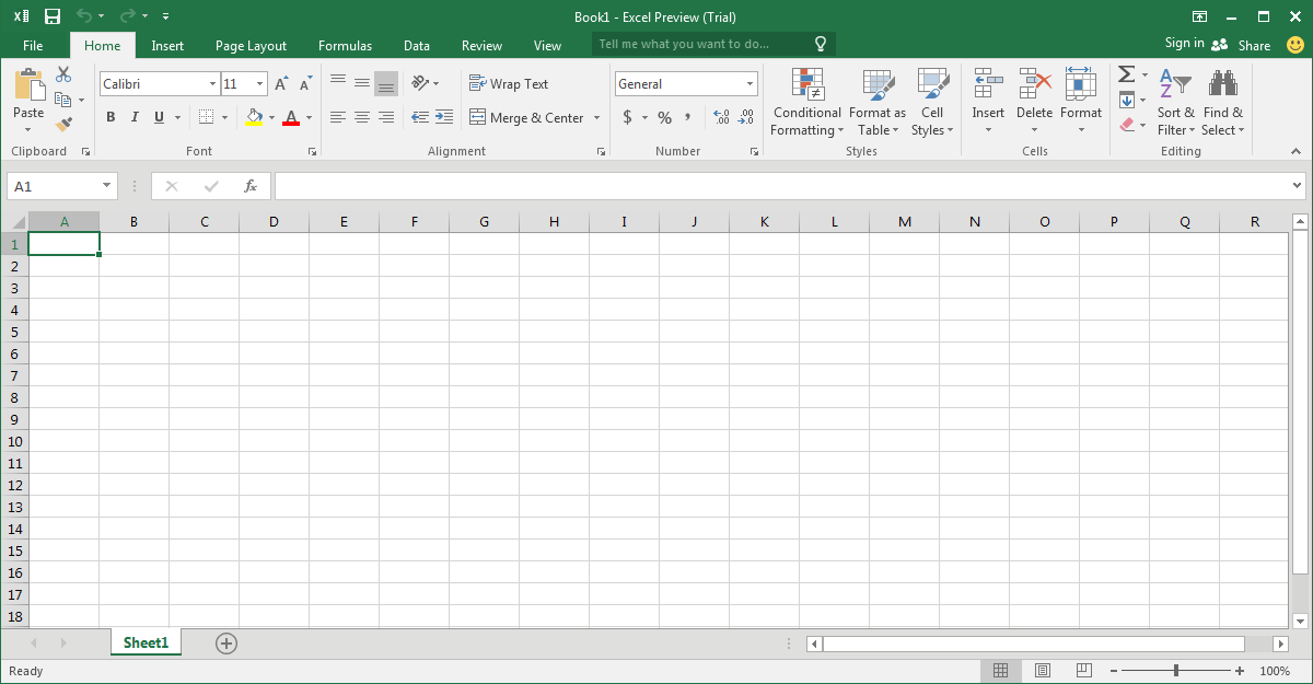 Excel 2016 Blank Workbook