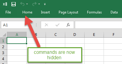 Excel 2016 Ribbon Collapsing - 2