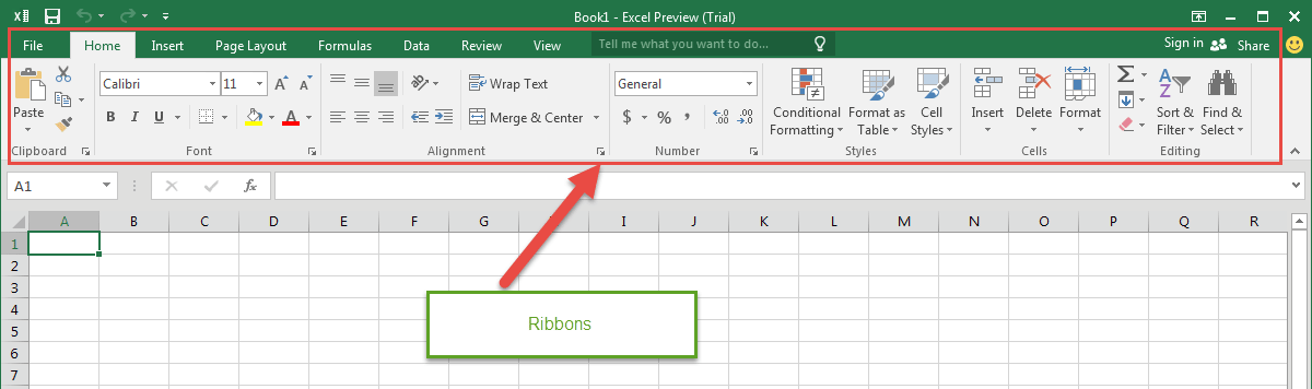 Excel 2016 Ribbons