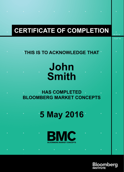 Bloomberg Market Concept - Sample Certificate