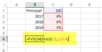 FVSCHEDULE - Financial Functions in Excel - Example