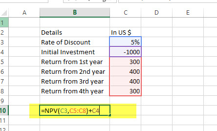 NPV - Financial Functions in Excel - Example