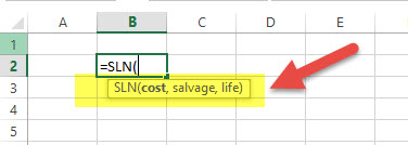 SLN - Financial Functions in Excel