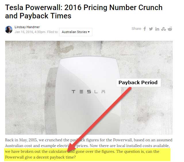 Tesla Powerwall Payback Period