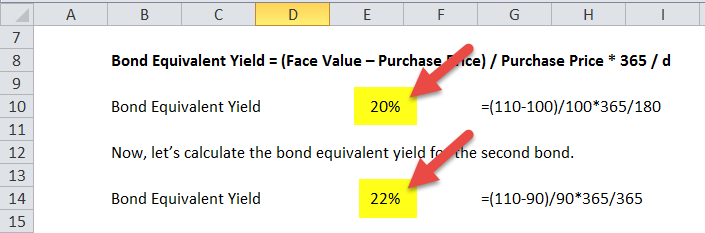Bond Equivalent Yield Formula in excel