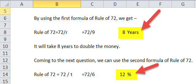 Rule of 72 in Excel