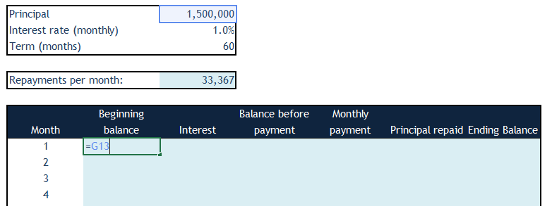 Loan Amortization in Excel - Step 3a