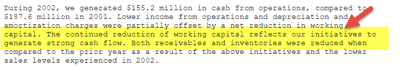 Internal Sources of Finance - reduction in working capital