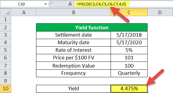 Yield Function in Excel (Example - 1)