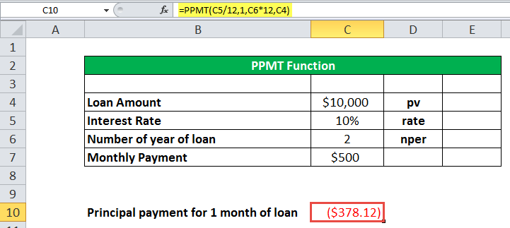 PPMT function in excel Example 2-1