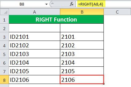 RIGHT Function Example 2-2