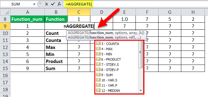 Aggregate Excel Function Example 1-2