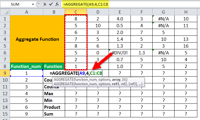 Aggregate Excel Function Example 1-4