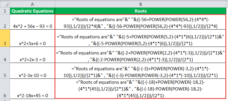 POWER Function (Quadratic Equations) Example 2