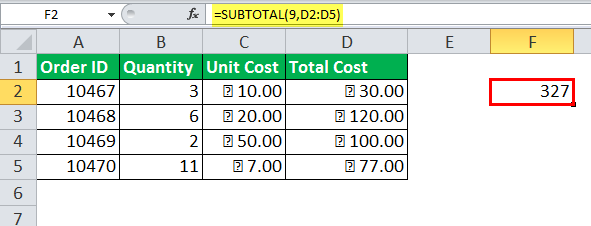 Excel SUBTOTAL Function Example 9
