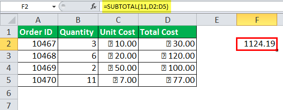 Excel SUBTOTAL Function Example 11
