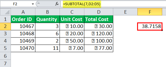 Excel SUBTOTAL Function Example 1-8