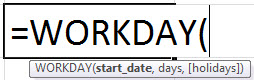 WORKDAY Formula in excel