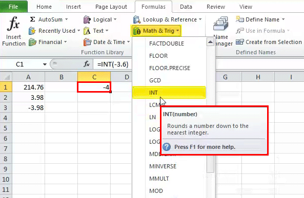 INT Function in Excel