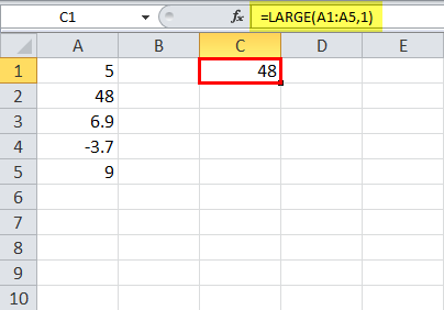 LARGE Function in Excel Example 1