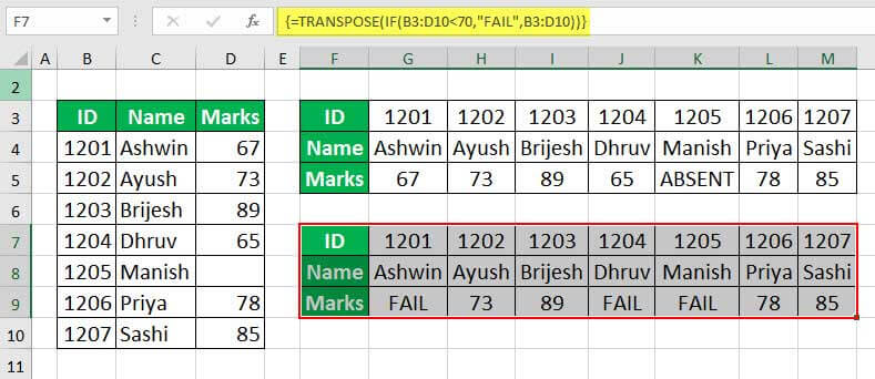 Excel TRANSPOSE Function Example 2-2