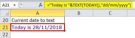Date to Text in Excel Example 2-1