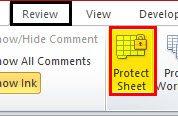 Review tab and select Protect Sheet