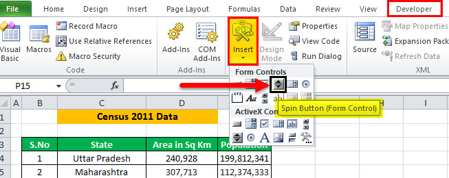 Scroll Bar in Excel Example 1-5