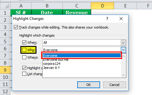 Track Changes in excel example 6
