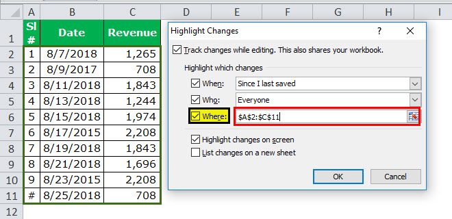Track Changes in excel example 7