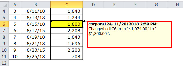 Track Changes in excel example 9
