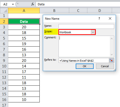 Using Name in Excel example 1-4