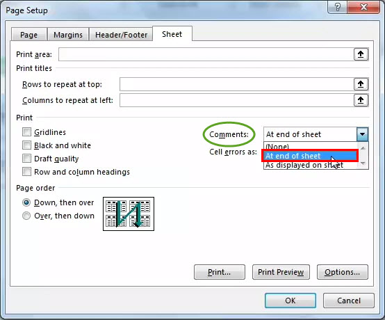 print comments in excel step 5