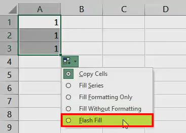 AutoFill in Excel - Example 1 (Fill Flash option)