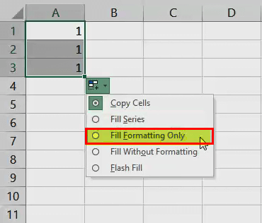 AutoFill in Excel - Example 1 (Fill Formatting Only)