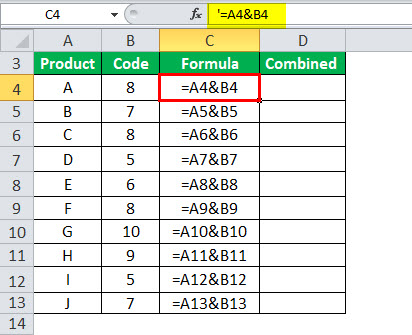 Combine Cells in Excel Example 1