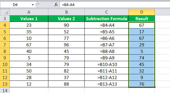 Subtraction Formula Example 1-3
