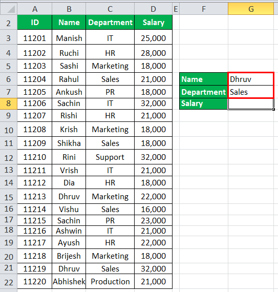 VLOOKUP with multiple criteria Example 1-1