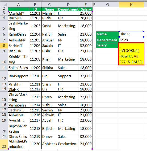 VLOOKUP with multiple criteria Example 1-4