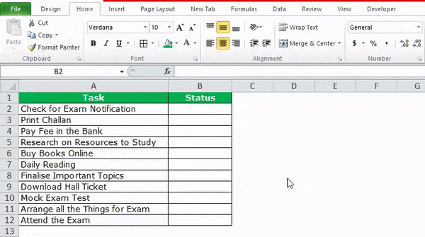 Check list in Excel Example 1-1