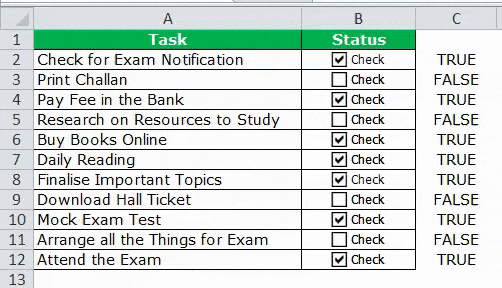 Check list in Excel Example 1-7