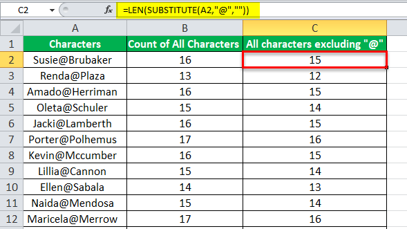 Count Characters in Excel example 2