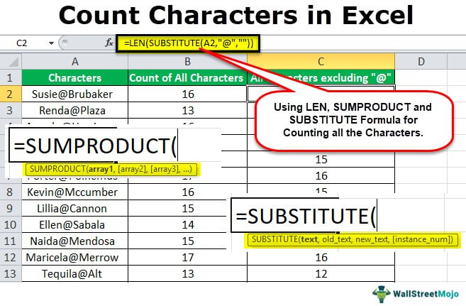 How to count characters in Excel cell and range