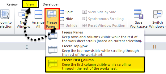 Freeze the First Column Example 1-1