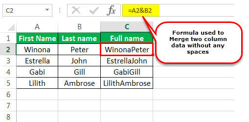 Merge two column data without any spaces