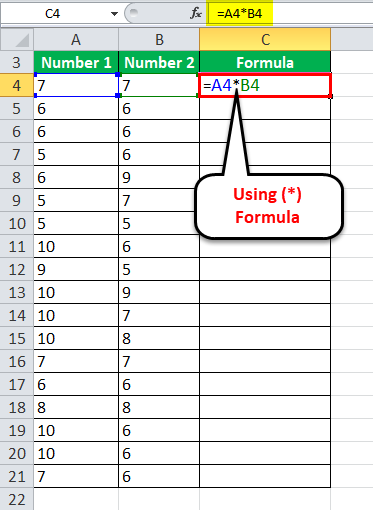 Multiply Numbers in Excel Example 1-1