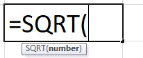 Square Root formula in excel