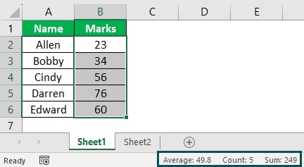 Status Bar in Excel Intro - Output
