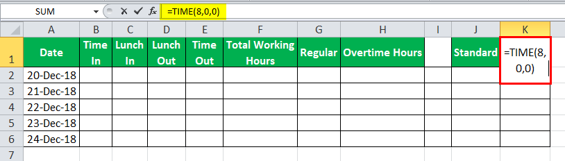 TimeSheet in Excel example 1