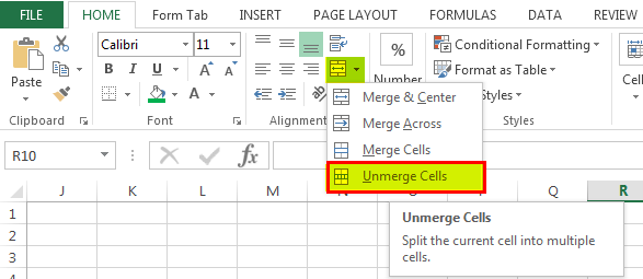 unmerge cells